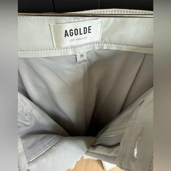NWT• Agolde 90s Pinch Waist Light Grey Leather Pant • 26 - Picture 3 of 8